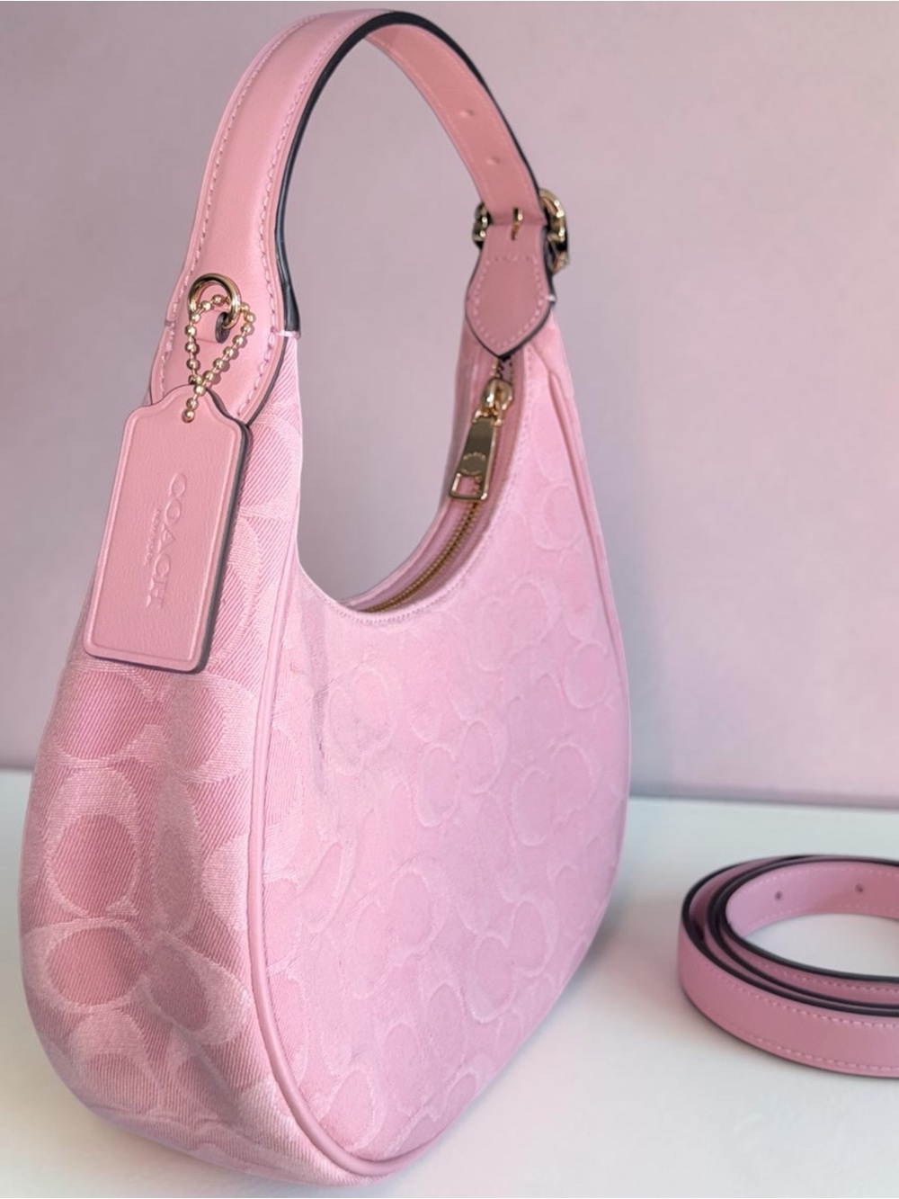 Coach Emily Pink Denim Signature Canvas Hobo Bag - Picture 4 of 5